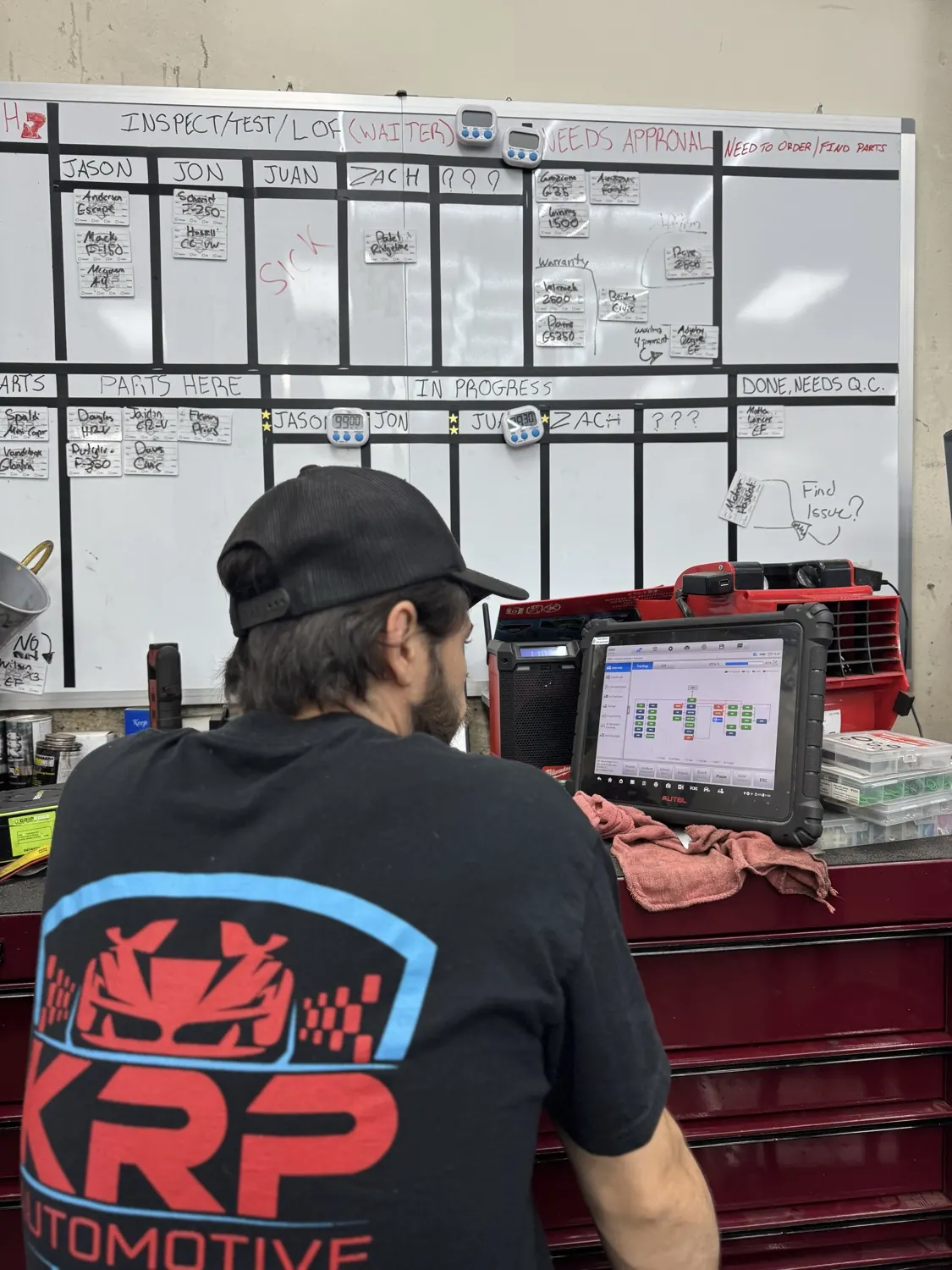 Computerized diagnostics with a scan tool at KRP Automotive Repair in Newton, NJ