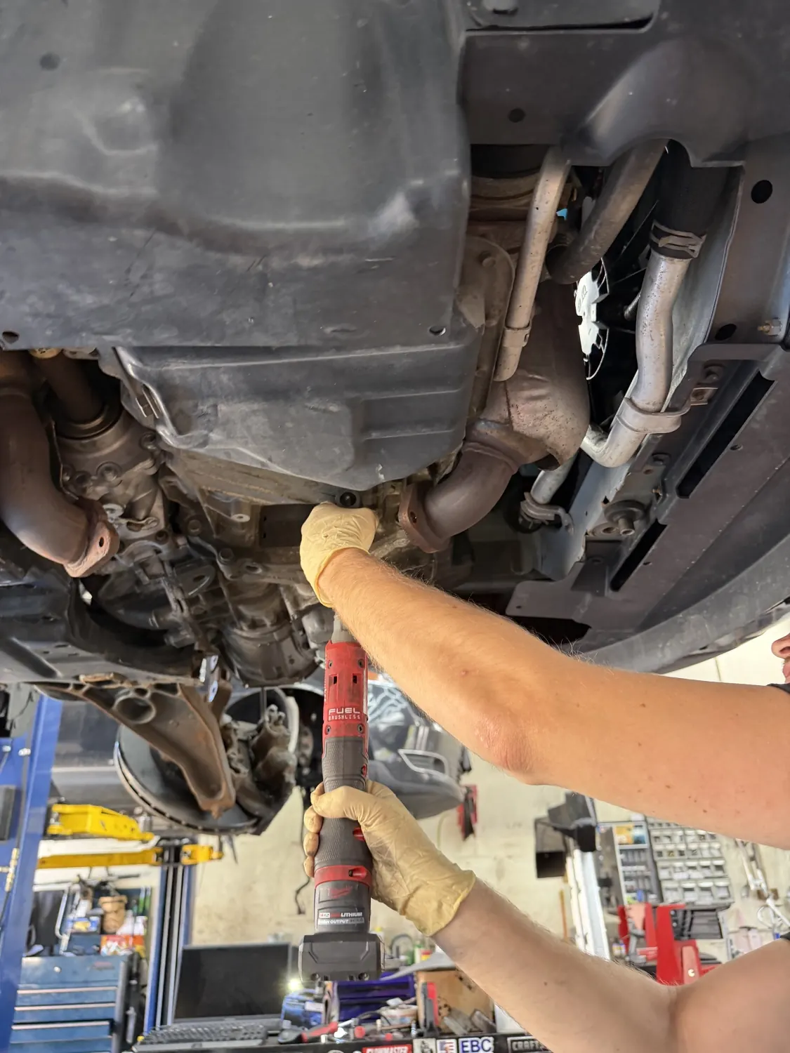 Exhaust and muffler work from underneath at KRP Automotive Repair in Newton, NJ
